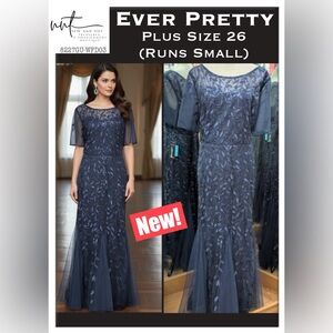 NEW Ever Pretty Sequin Navy Fishtail Tulle Dress Short Sleeve Formal Gown 26